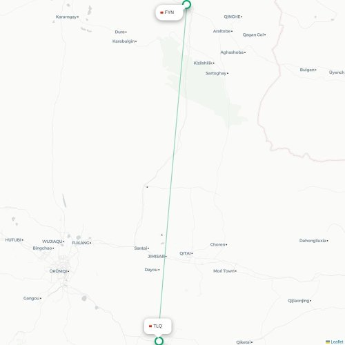 Mapa lotu bezpośredniego Fuyun – Turpan