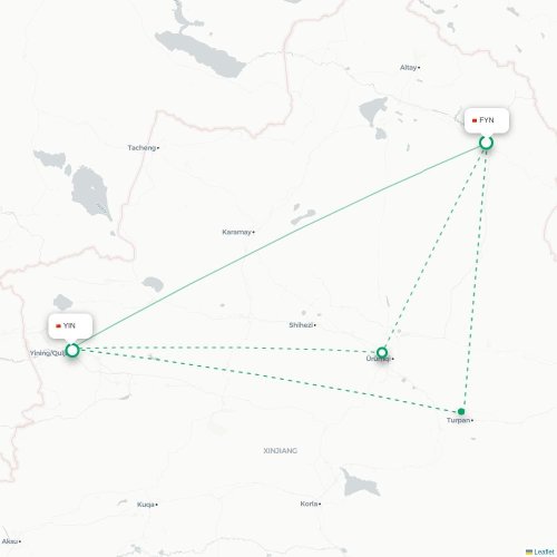 Mapa lotu bezpośredniego Fuyun – Ili