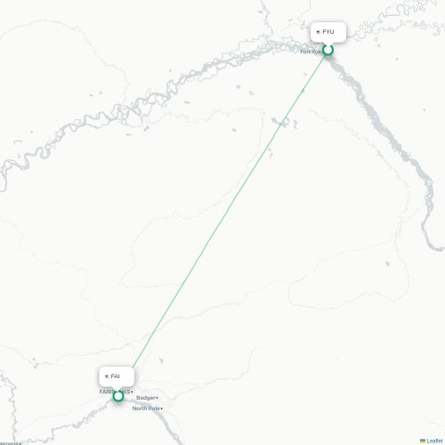 Mapa lotu bezpośredniego Fort Yukon – Fairbanks