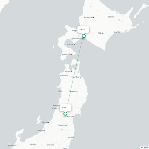 Mapa de vuelo directo Yamagata - Sapporo