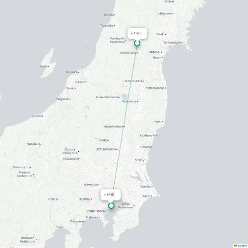 Mapa de vuelo directo Yamagata - Tokio