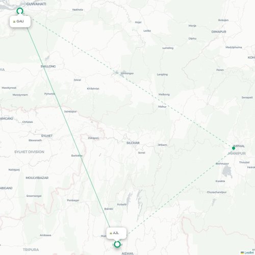 Mapa de vuelo directo Guwahati - Aizawl