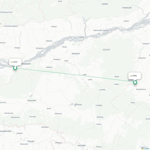 Mapa de vuelo directo Guwahati - Dimāpur