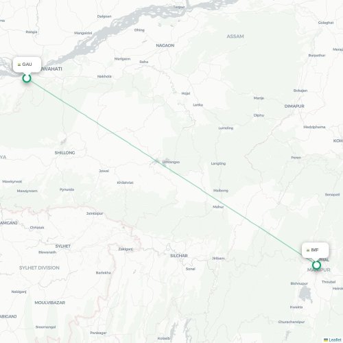 Guwahati – Imphal suoran lennon kartta
