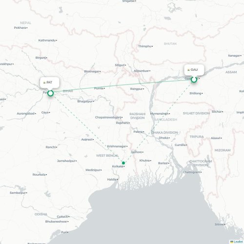 Mapa lotu bezpośredniego Guwahati – Patna