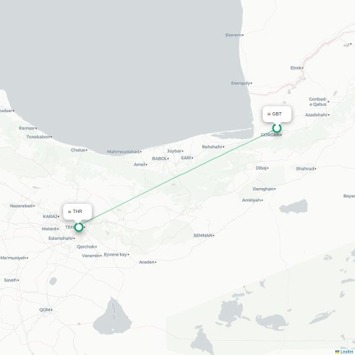 Mapa lotu bezpośredniego Gorgān – Teheran