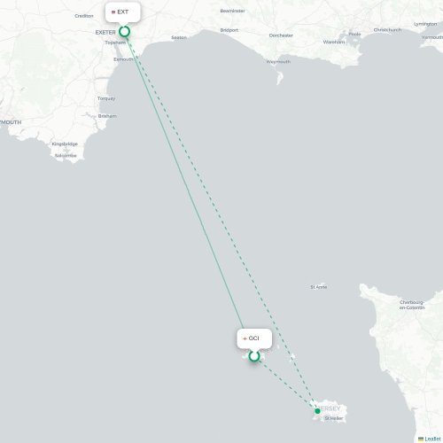 Mapa de vuelo directo Saint Peter Port - Exeter