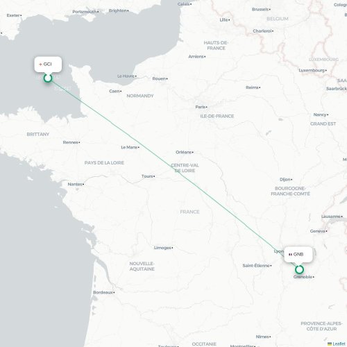 Mapa de vuelo directo Saint Peter Port - Grenoble