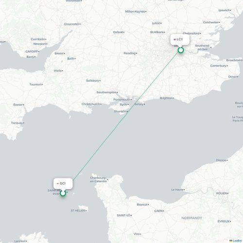 Mapa de vuelo directo Saint Peter Port - Londres