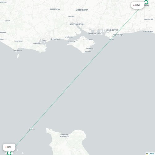 Mapa de vuelo directo Saint Peter Port - Londres