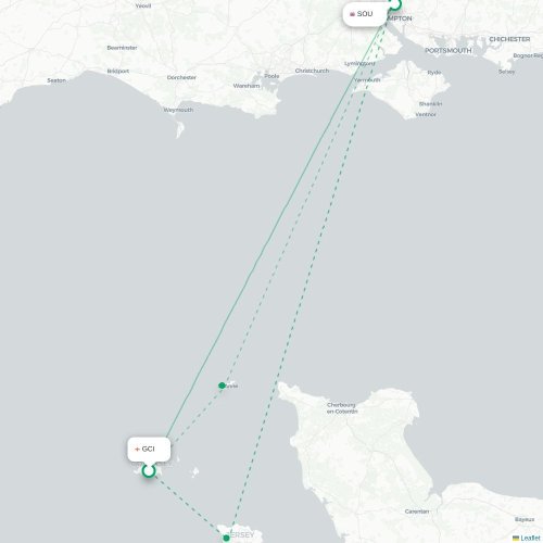 Mapa de vuelo directo Saint Peter Port - Southampton