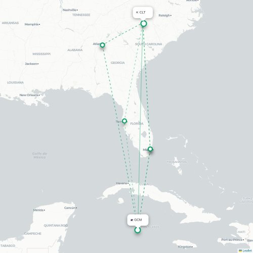 Mapa de vuelo directo George Town - Charlotte