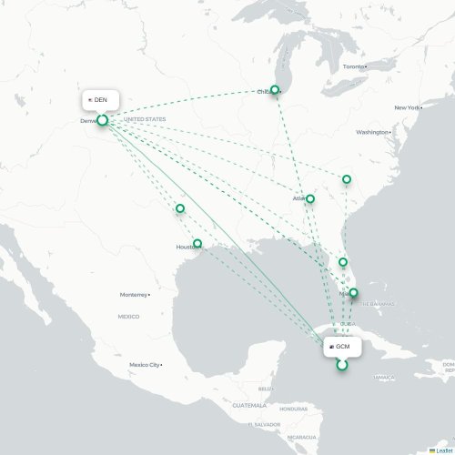 Mapa de vuelo directo George Town - Denver