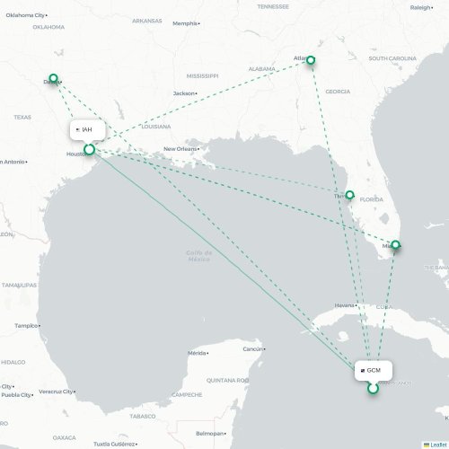 Mapa de vuelo directo George Town - Houston