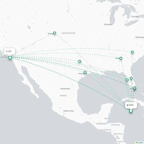 Mapa de vuelo directo George Town - Los Ángeles