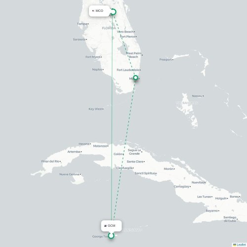 Mapa de vuelo directo George Town - Orlando