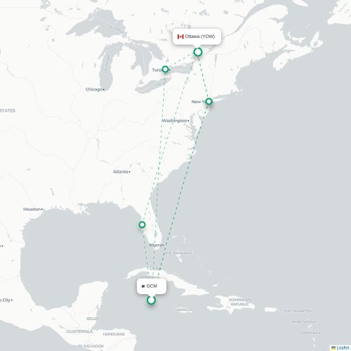 Mapa de vuelo directo George Town - Ottawa