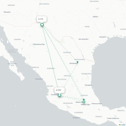 Guadalajara - Ciudad Juarez karta över direktflyg
