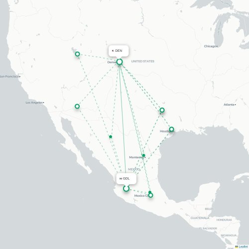 Mapa lotu bezpośredniego Guadalajara – Denver
