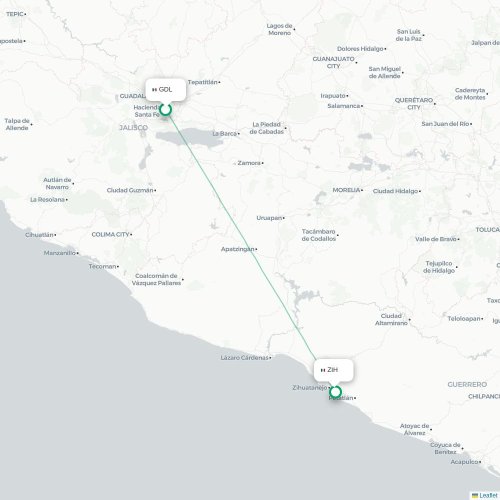 Mapa lotu bezpośredniego Guadalajara – Ixtapa