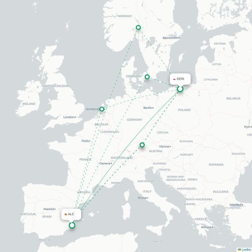 Mapa lotu bezpośredniego Gdańsk – Alicante