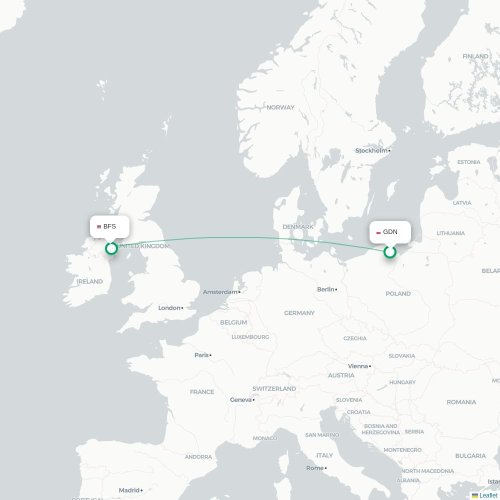 Mapa lotu bezpośredniego Gdańsk – Belfast