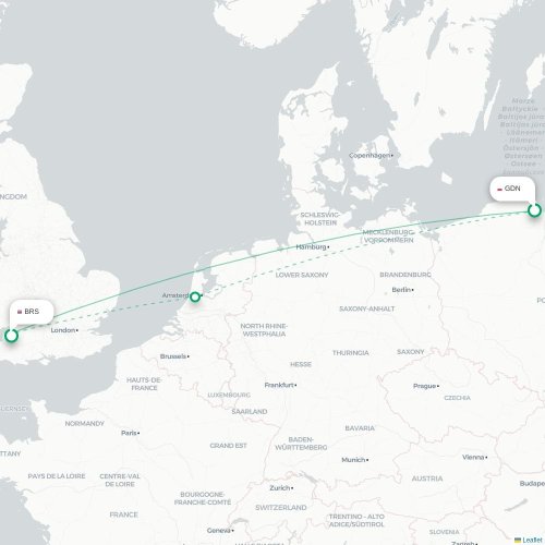 Mapa lotu bezpośredniego Gdańsk – Bristol