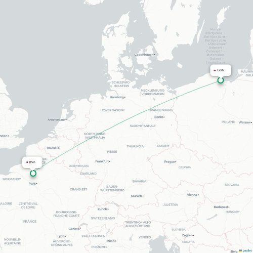Gdansk – Pariisi suoran lennon kartta
