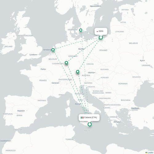 Mapa lotu bezpośredniego Gdańsk – Katania