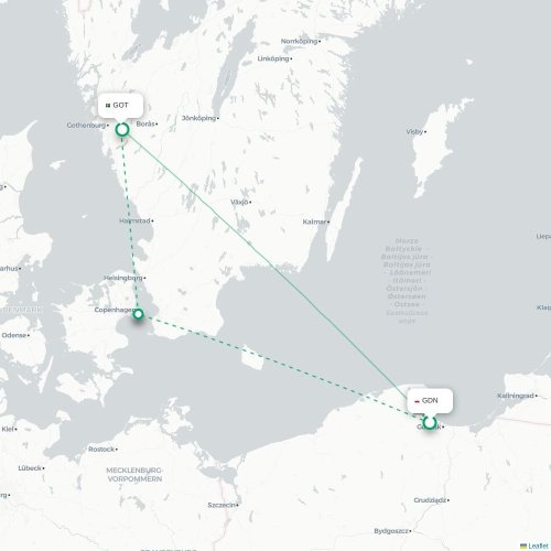 Gdansk - Göteborg karta över direktflyg