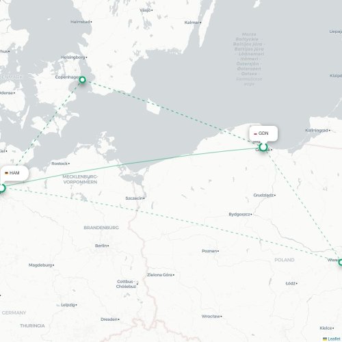 Mapa de vuelo directo Gdansk - Hamburgo