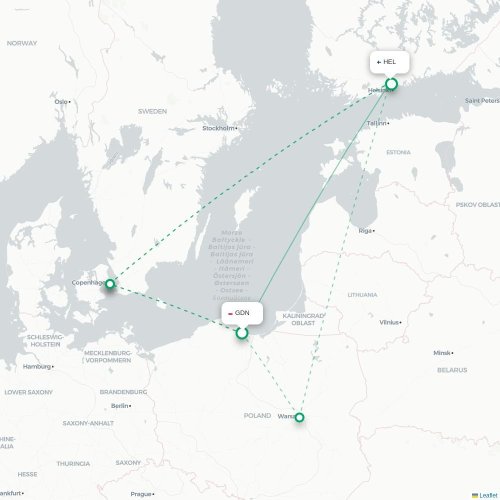 Gdansk - Helsingfors karta över direktflyg