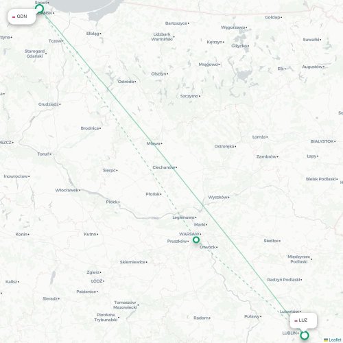 Mapa de vuelo directo Gdansk - Lublin
