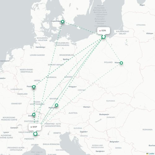 Mapa lotu bezpośredniego Gdańsk – Mediolan