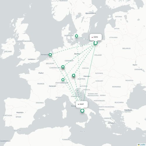 Mapa lotu bezpośredniego Gdańsk – Neapol
