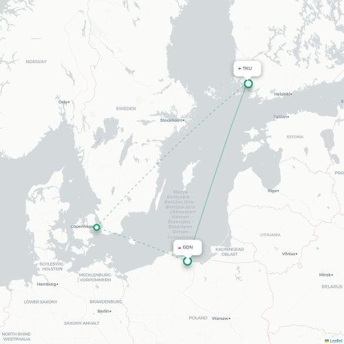 Gdansk - Turku karta över direktflyg
