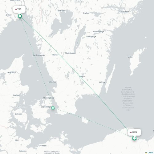 Mapa de vuelo directo Gdansk - Oslo