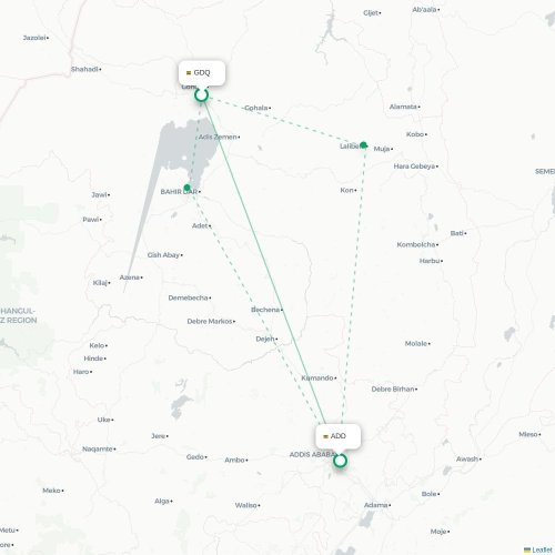 Gondar - Addis Abeba carte du vol direct