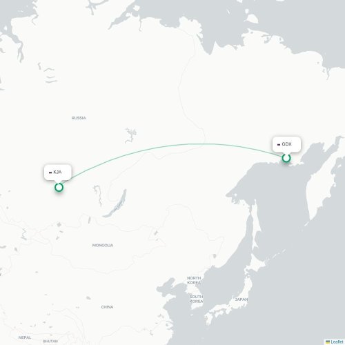Mapa de vuelo directo Magadán - Krasnoyarsk