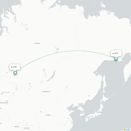 Mapa de vuelo directo Magadán - Novosibirsk
