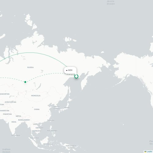 Mapa de vuelo directo Magadán - Moscú