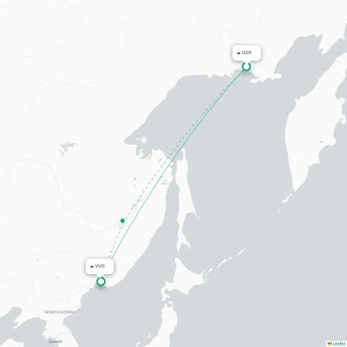 Mapa de vuelo directo Magadán - Vladivostok
