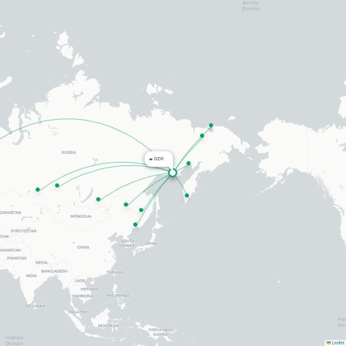 Mapa de vuelo directo Magadán - Evensk