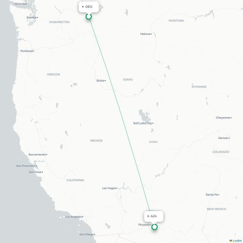 Mapa de vuelo directo Spokane - Phoenix