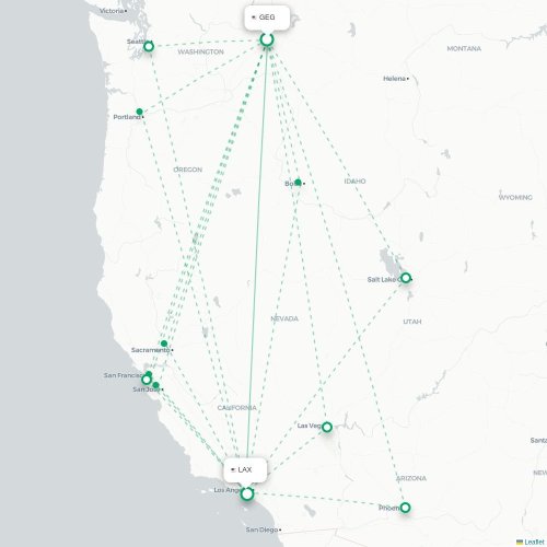 Mapa de vuelo directo Spokane - Los Ángeles