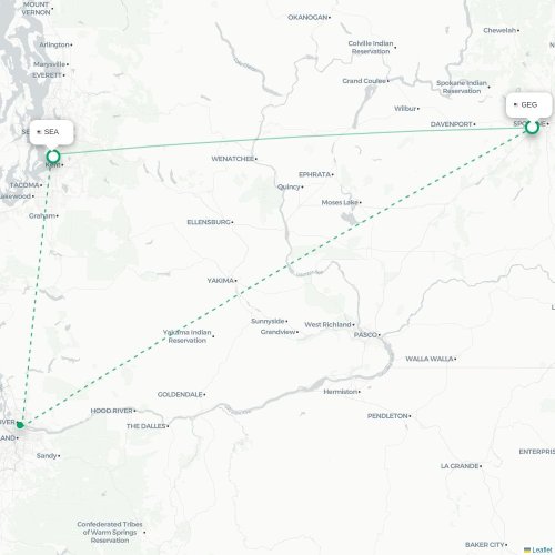 Mapa de vuelo directo Spokane - Seattle