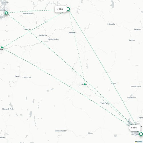 Mapa de vuelo directo Spokane - Salt Lake City
