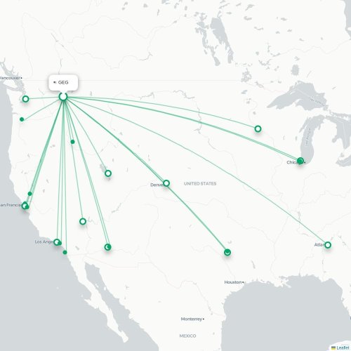 Mapa de vuelo directo Spokane - Boise