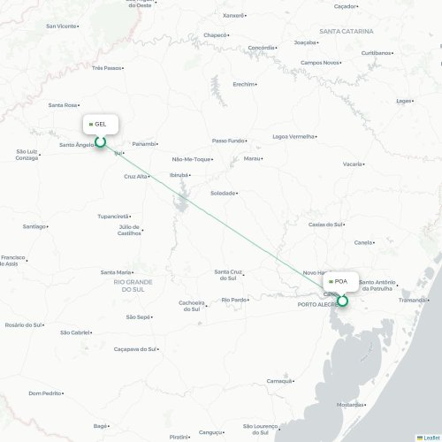 Mapa lotu bezpośredniego Santo Angelo – Porto Alegre