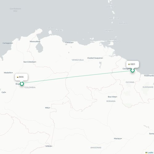 Mapa lotu bezpośredniego Georgetown – Bogota
